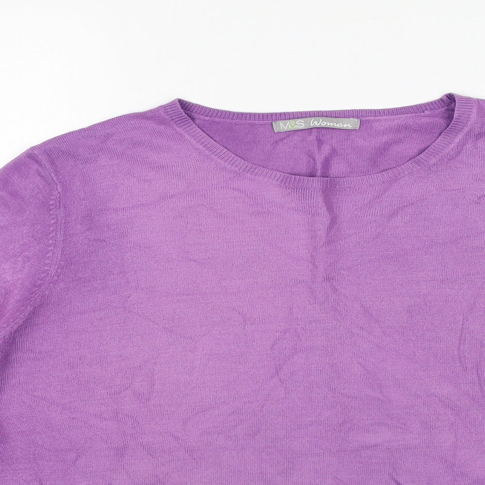 Marks and Spencer Womens Purple Acrylic Basic T-Shirt Size 14 Crew Neck