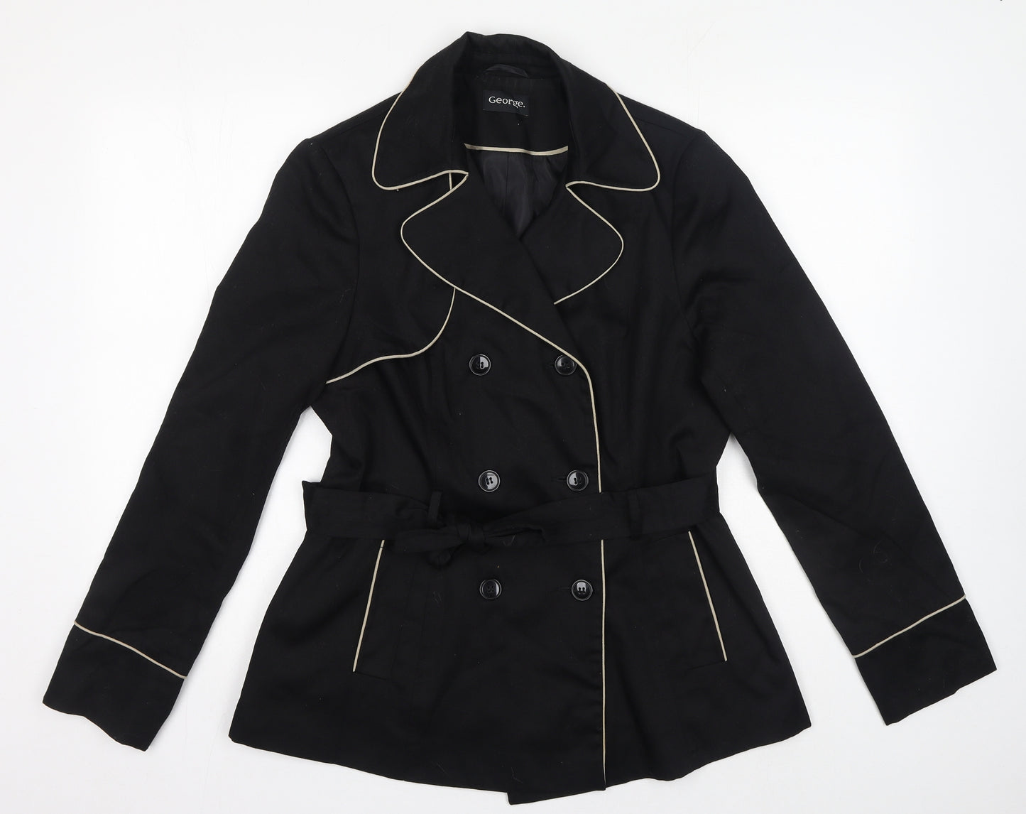 George Womens Black Pea Coat Coat Size 14 Button - Tie Belt