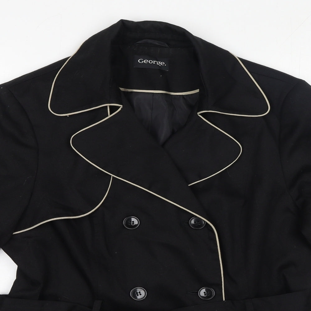 George Womens Black Pea Coat Coat Size 14 Button - Tie Belt