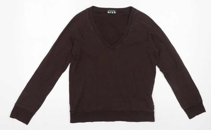 Topshop Womens Brown Cotton Pullover Sweatshirt Size 14 Pullover - V Neck