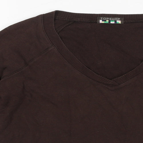 Topshop Womens Brown Cotton Pullover Sweatshirt Size 14 Pullover - V Neck