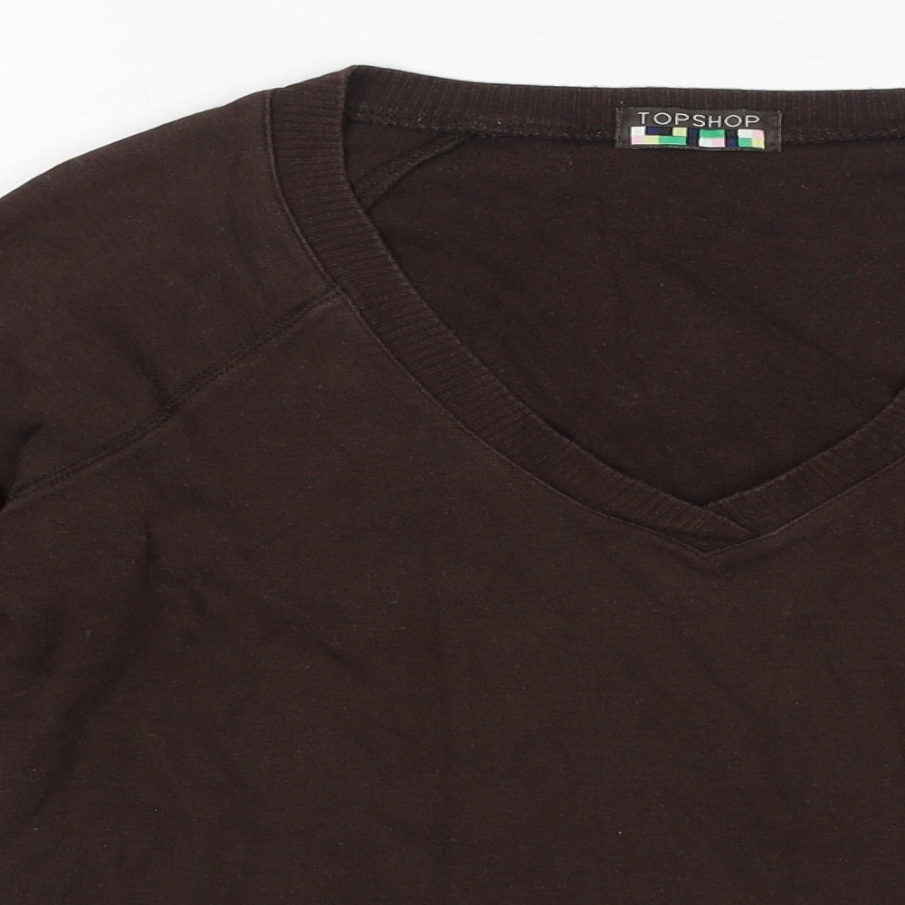 Topshop Womens Brown Cotton Pullover Sweatshirt Size 14 Pullover - V Neck