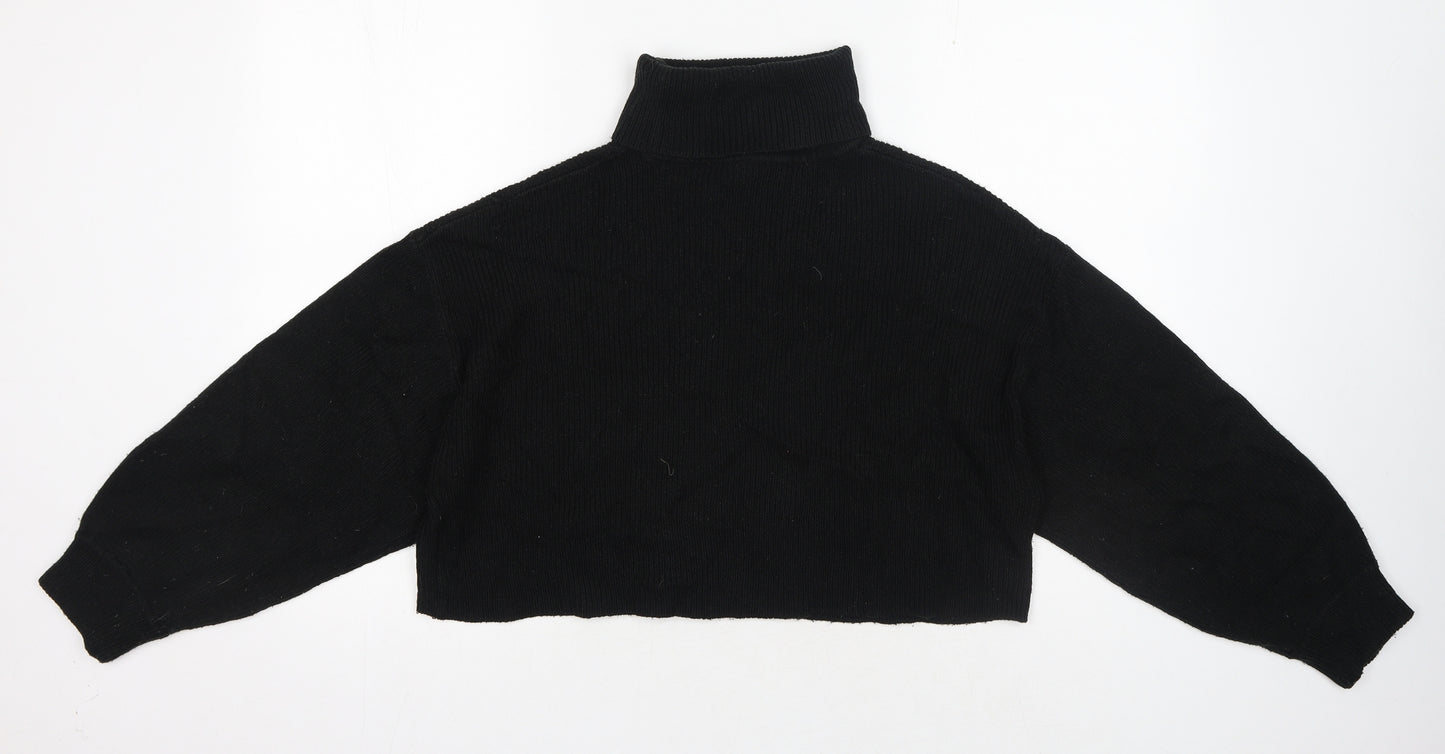 H&M Womens Black Roll Neck Acrylic Pullover Jumper Size L - Cropped