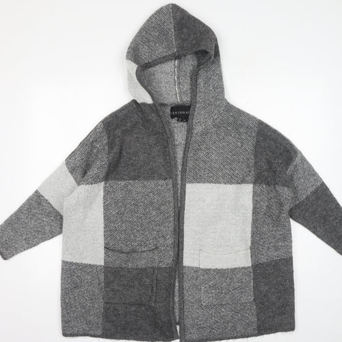 Centigrade Womens Grey Round Neck Check Acrylic Cardigan Jumper Size XS