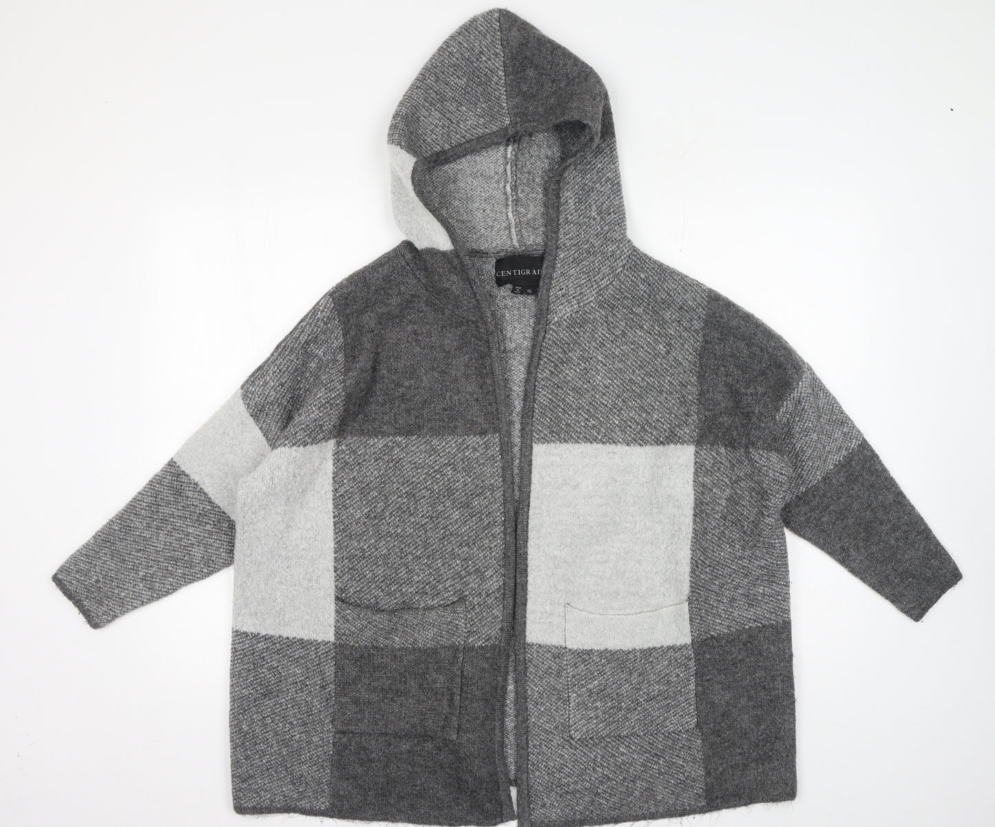 Centigrade Womens Grey Round Neck Check Acrylic Cardigan Jumper Size XS