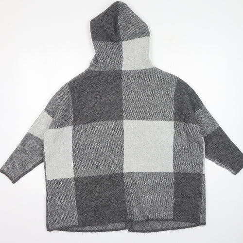 Centigrade Womens Grey Round Neck Check Acrylic Cardigan Jumper Size XS
