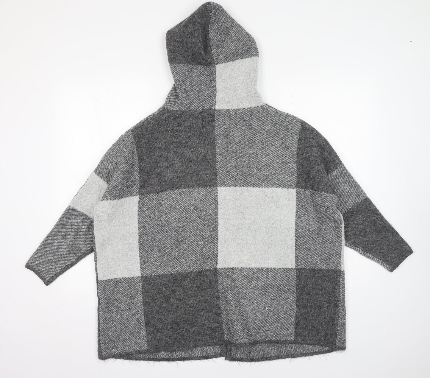 Centigrade Womens Grey Round Neck Check Acrylic Cardigan Jumper Size XS