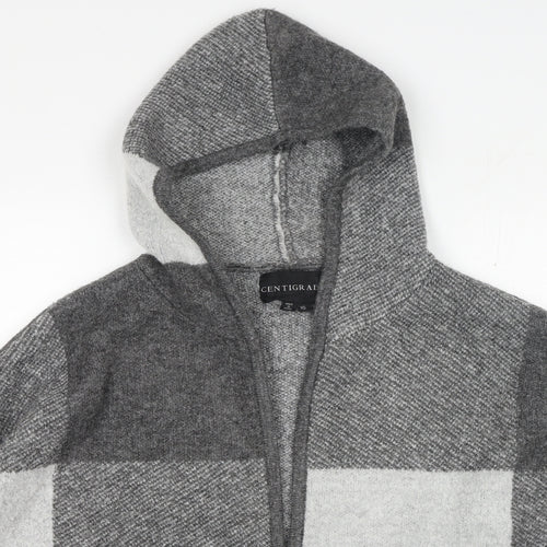 Centigrade Womens Grey Round Neck Check Acrylic Cardigan Jumper Size XS