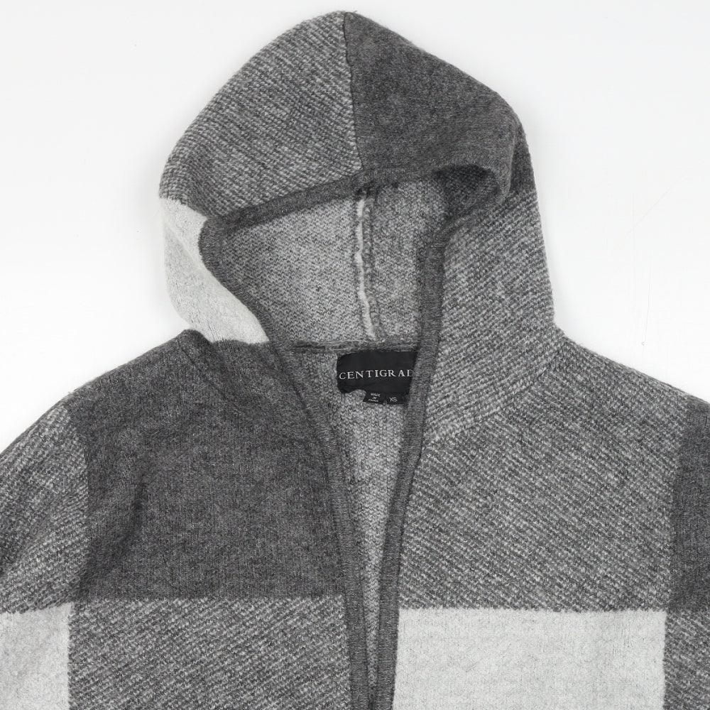 Centigrade Womens Grey Round Neck Check Acrylic Cardigan Jumper Size XS