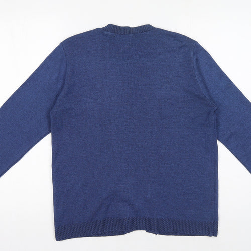 Alexara Womens Blue Round Neck Striped Elastane Pullover Jumper Size L - 2 in 1 cardigan and jumper