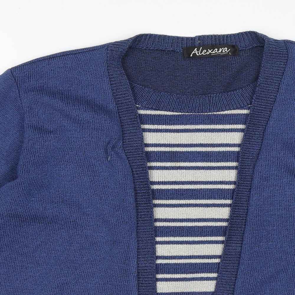 Alexara Womens Blue Round Neck Striped Elastane Pullover Jumper Size L - 2 in 1 cardigan and jumper