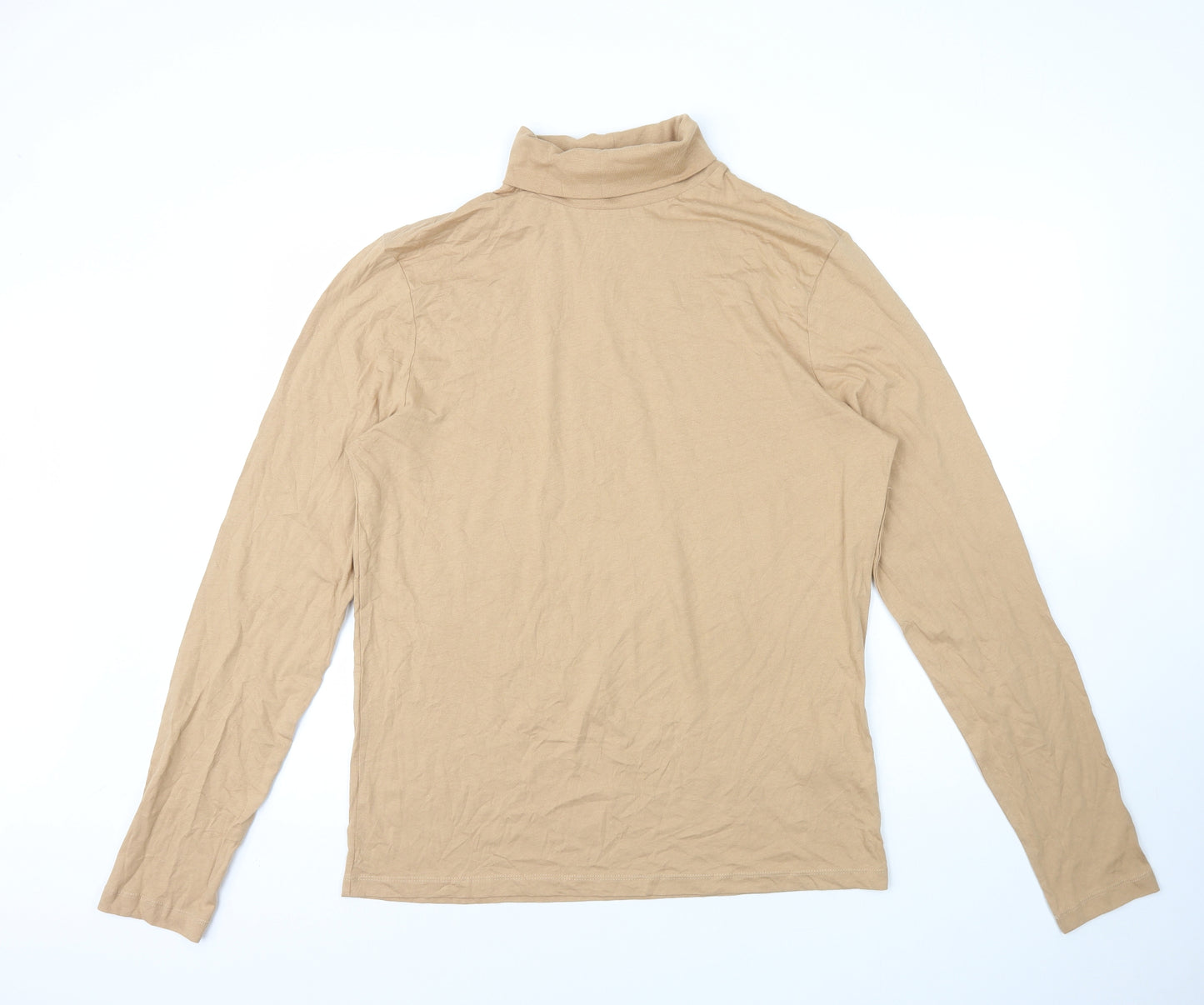ASOS Mens Beige Cotton T-Shirt Size L Roll Neck