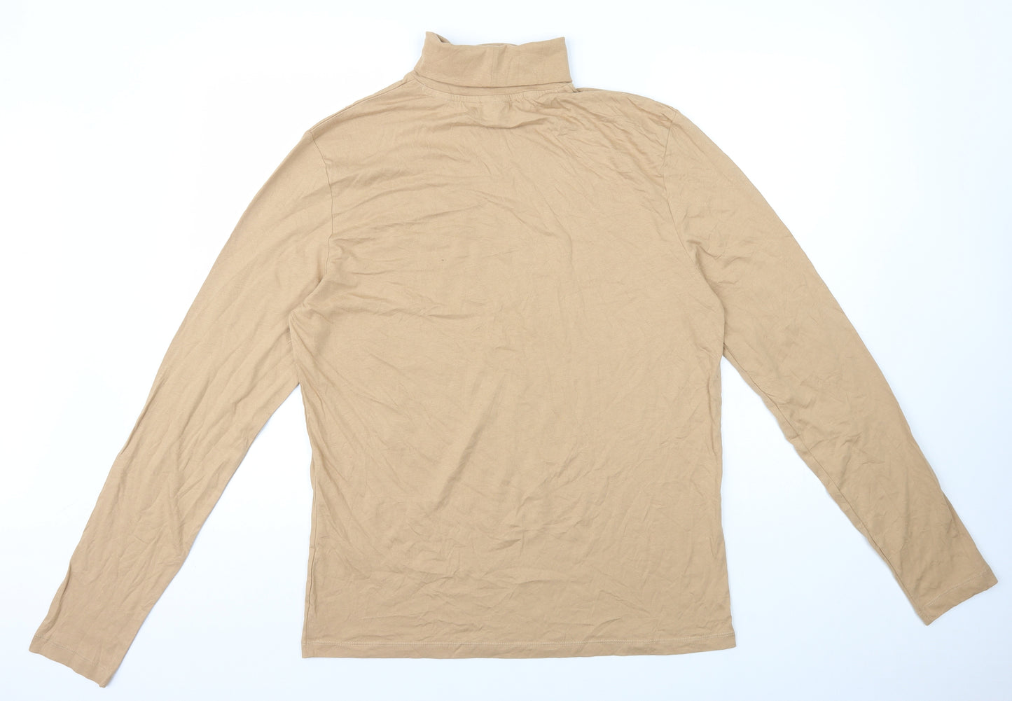 ASOS Mens Beige Cotton T-Shirt Size L Roll Neck