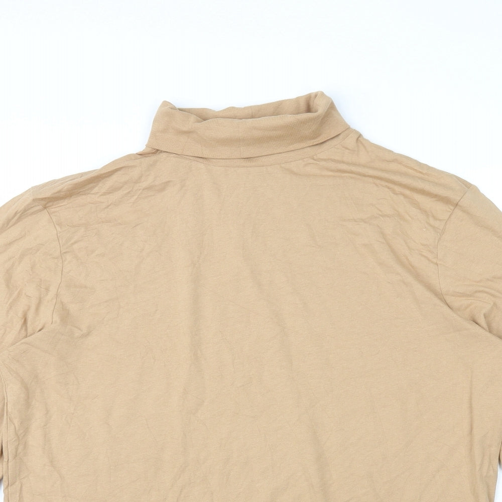 ASOS Mens Beige Cotton T-Shirt Size L Roll Neck