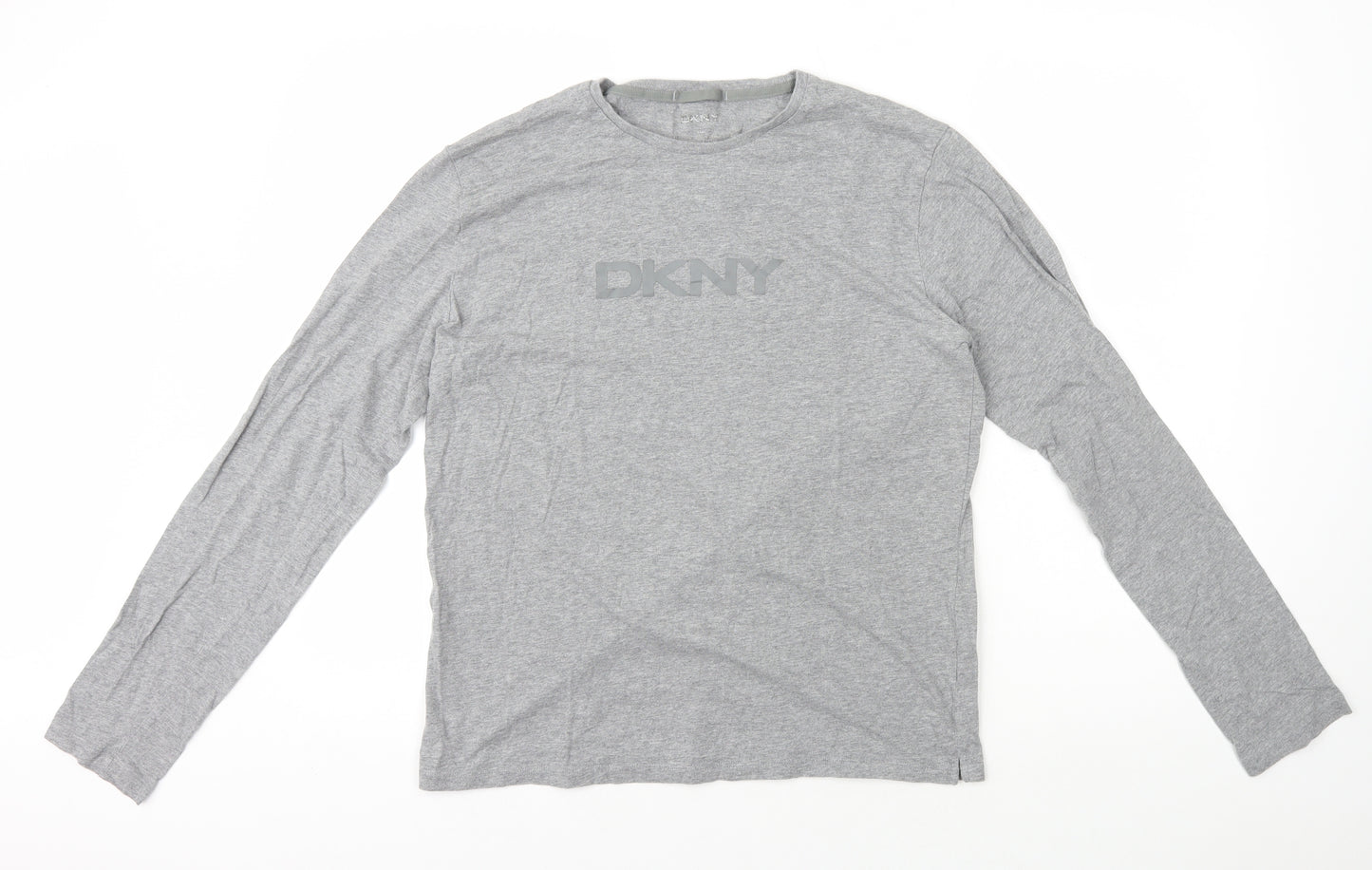 DKNY Womens Grey 100% Cotton Basic T-Shirt Size L Round Neck