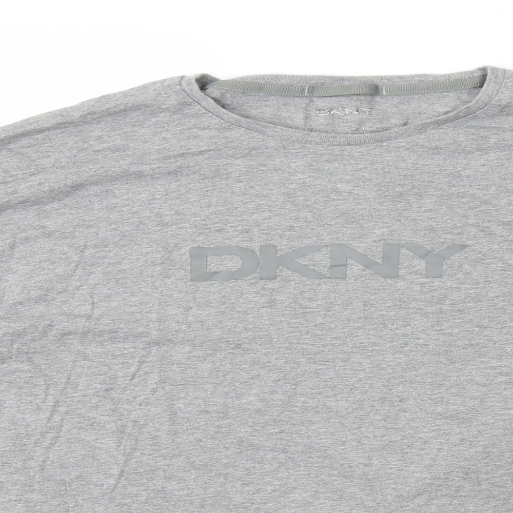 DKNY Womens Grey 100% Cotton Basic T-Shirt Size L Round Neck