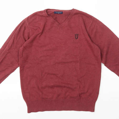 Leisure Club Mens Red V-Neck Cotton Pullover Jumper Size XS