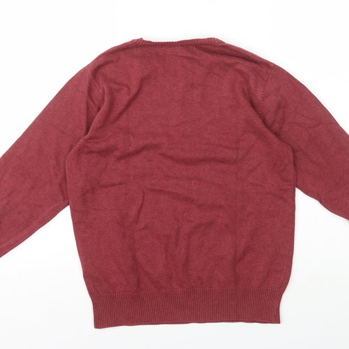Leisure Club Mens Red V-Neck Cotton Pullover Jumper Size XS