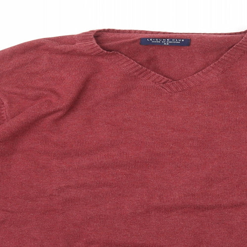 Leisure Club Mens Red V-Neck Cotton Pullover Jumper Size XS