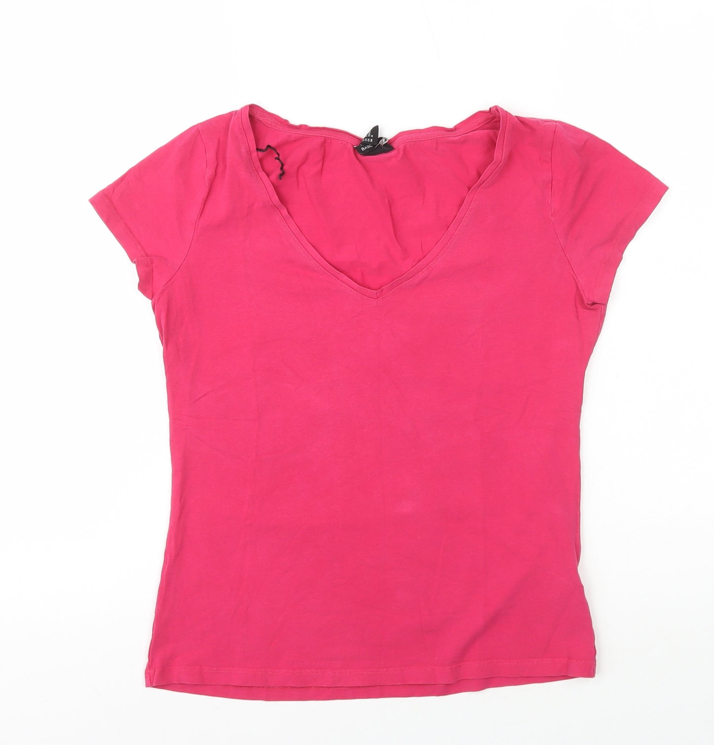 H&M Womens Pink Cotton Basic T-Shirt Size M V-Neck