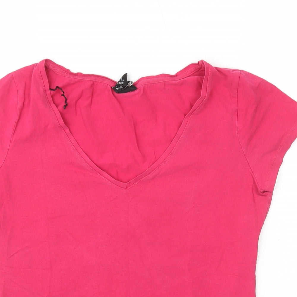 H&M Womens Pink Cotton Basic T-Shirt Size M V-Neck