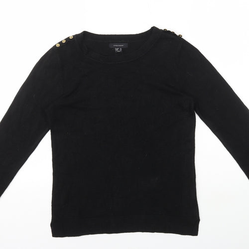 Atmosphere Womens Black Round Neck Acrylic Pullover Jumper Size 12 - Button Detail on Shoulder