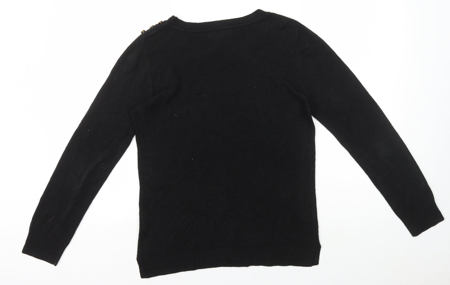 Atmosphere Womens Black Round Neck Acrylic Pullover Jumper Size 12 - Button Detail on Shoulder