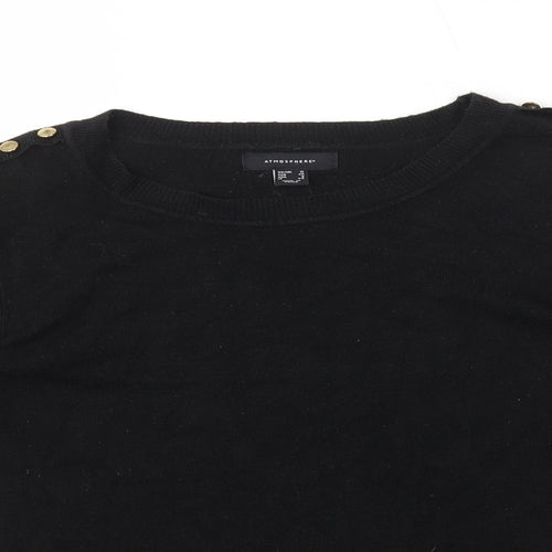 Atmosphere Womens Black Round Neck Acrylic Pullover Jumper Size 12 - Button Detail on Shoulder