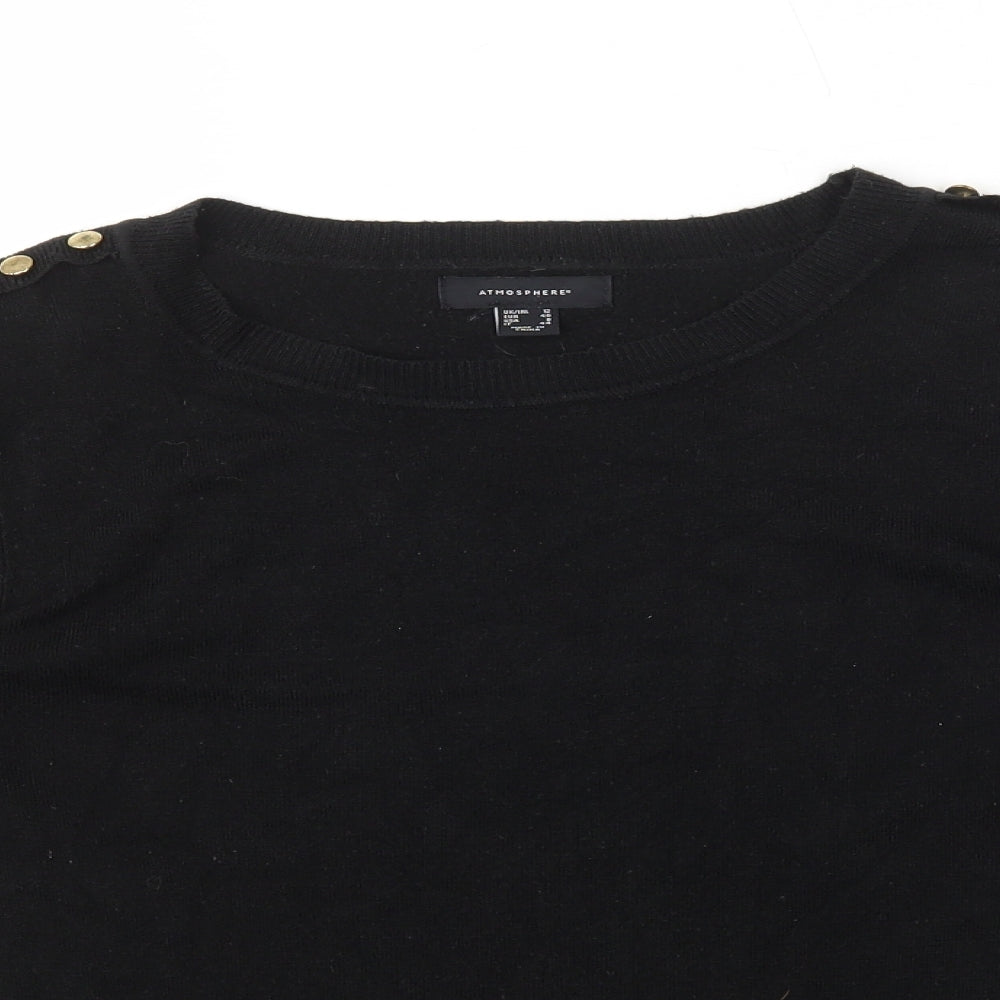 Atmosphere Womens Black Round Neck Acrylic Pullover Jumper Size 12 - Button Detail on Shoulder