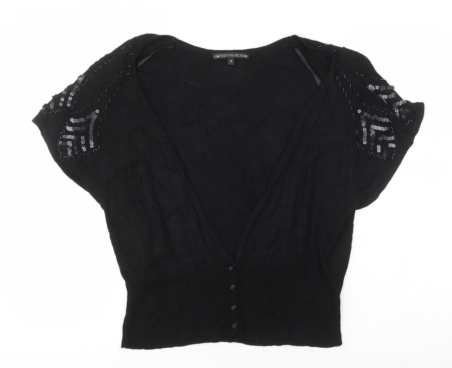 Marks and Spencer Womens Black V-Neck Viscose Cardigan Jumper Size 16
