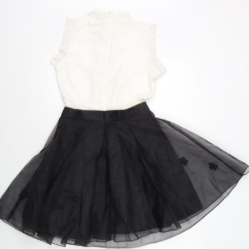 Lanyizikou Womens Black Polyester Skater Dress Size S High Neck Zip - Lace Top