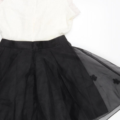 Lanyizikou Womens Black Polyester Skater Dress Size S High Neck Zip - Lace Top