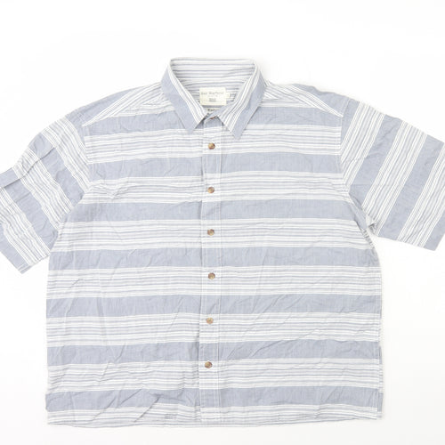 Bar Harbour Mens Grey Striped Cotton Button-Up Size L Collared Button
