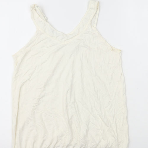 AMARANTO Womens Ivory Herringbone Viscose Basic Tank Size 14 Round Neck - Mesh Detail on Neck