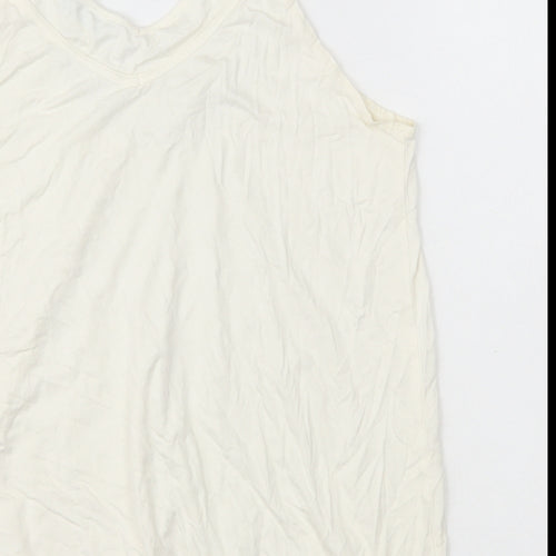 AMARANTO Womens Ivory Herringbone Viscose Basic Tank Size 14 Round Neck - Mesh Detail on Neck