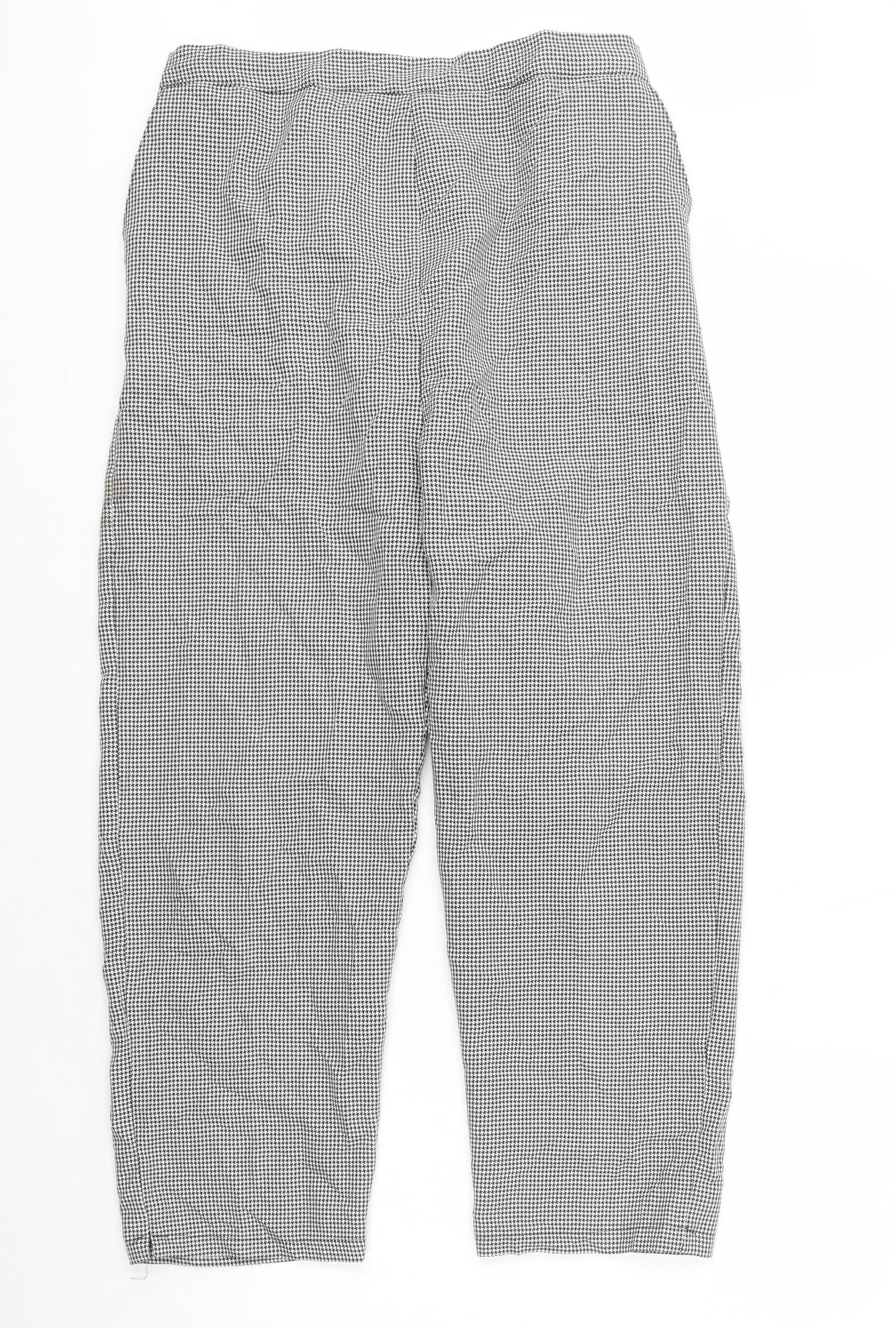 Preworn Womens Black Geometric Polyester Capri Trousers Size 12 L24 in Regular - Dogtooth Pattern