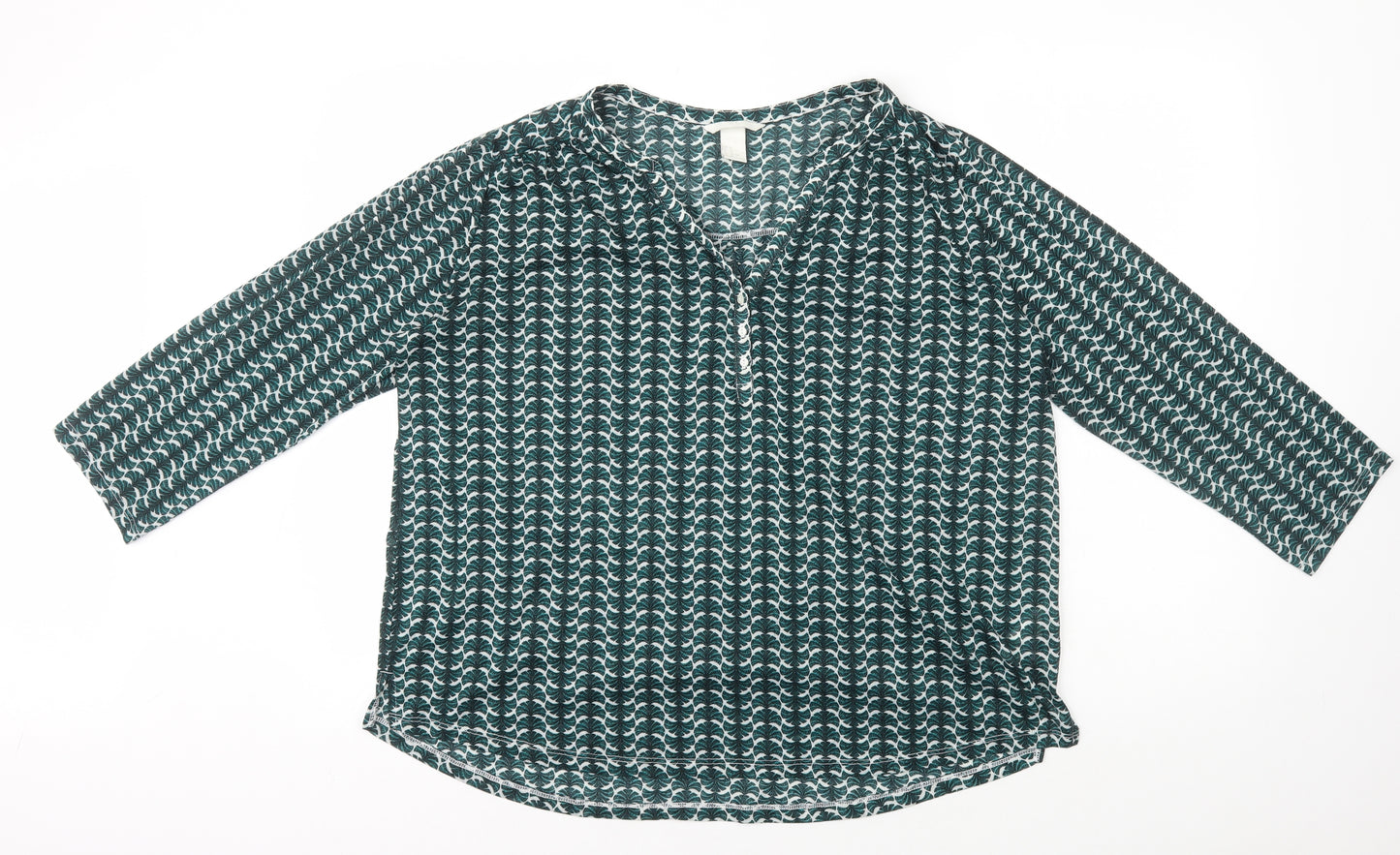 H&M Womens Green Geometric Polyester Basic Blouse Size XL V-Neck