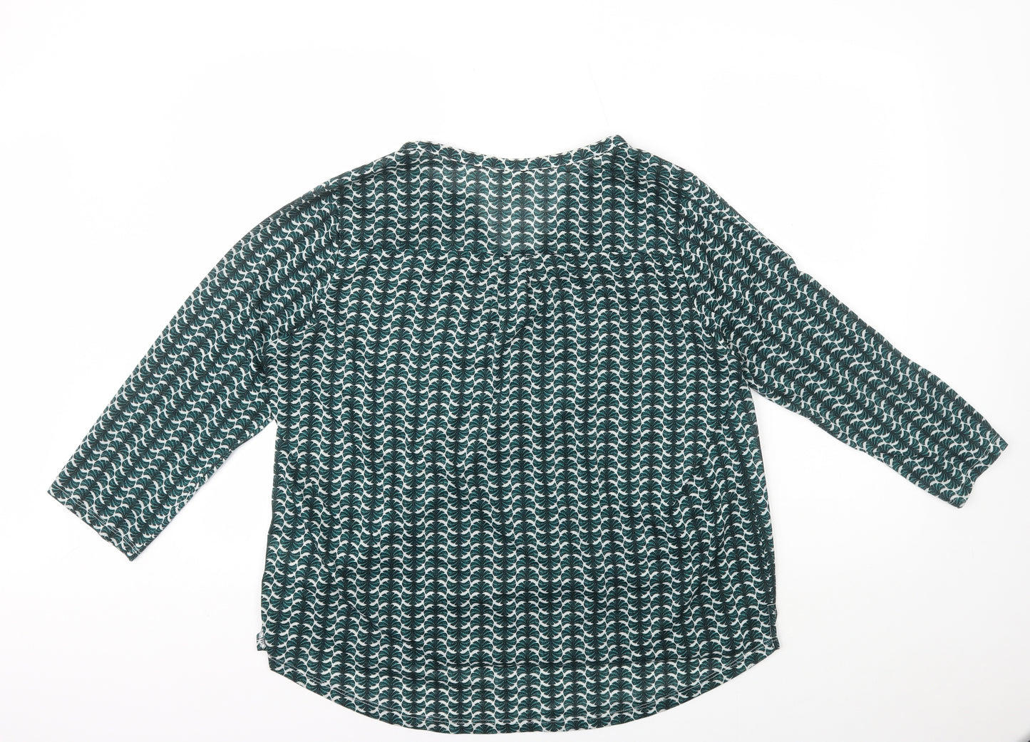 H&M Womens Green Geometric Polyester Basic Blouse Size XL V-Neck