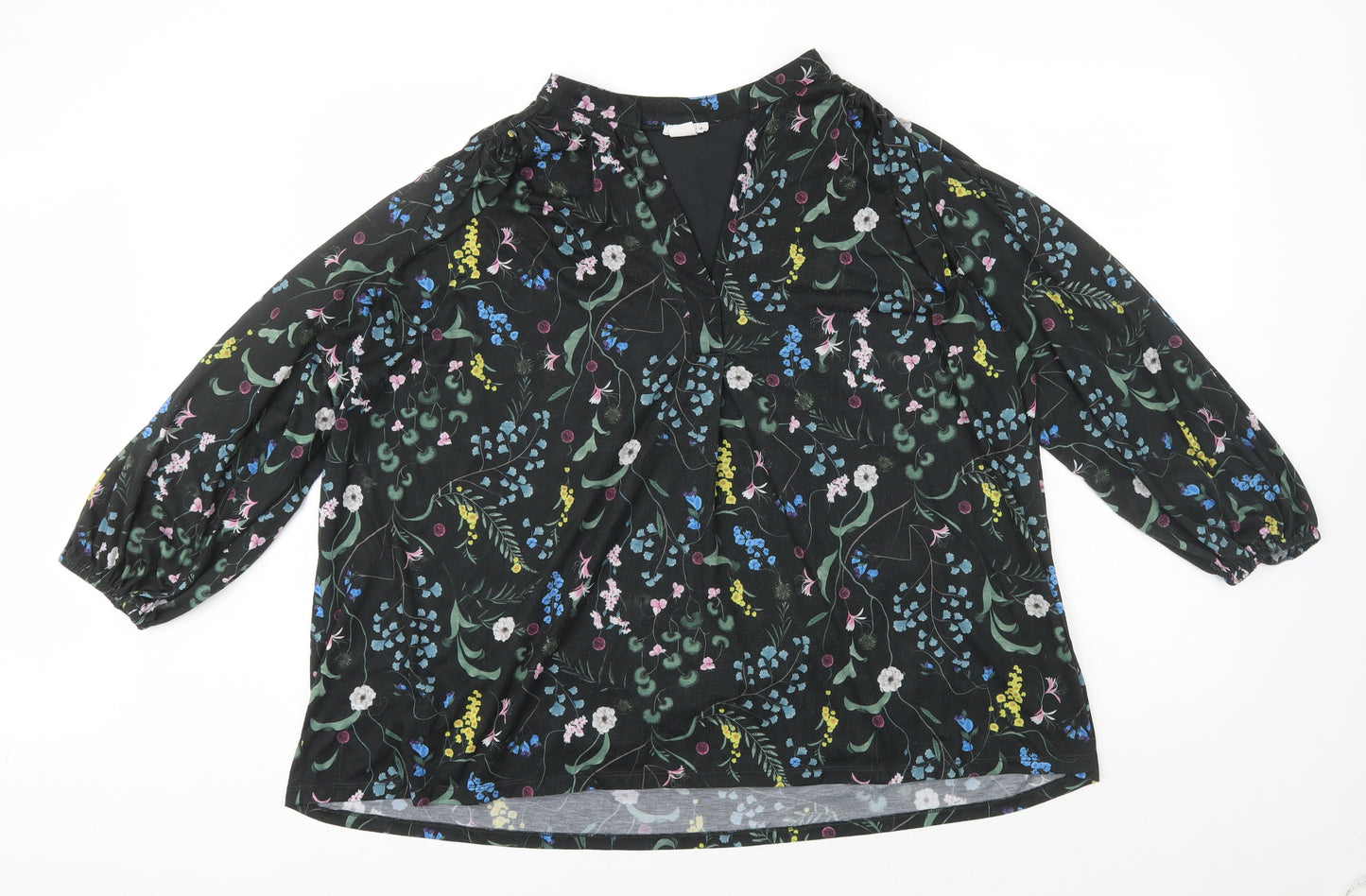 H&M Womens Multicoloured Floral Polyester Basic Blouse Size XL V-Neck