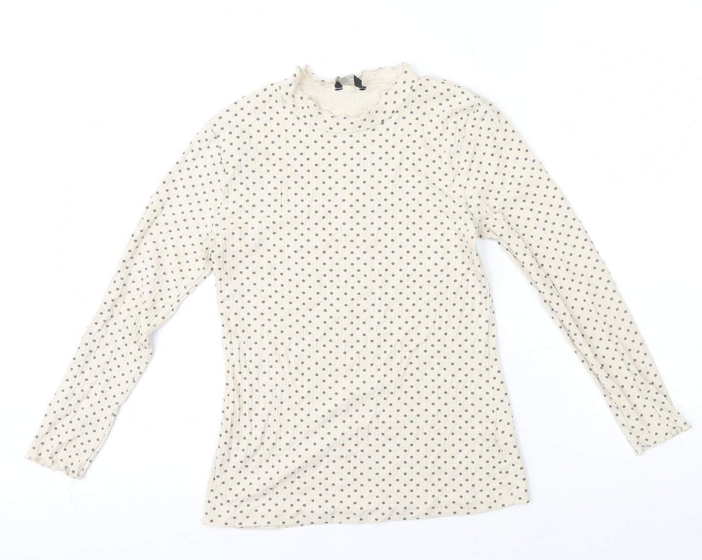 George Girls Ivory Polka Dot Cotton Basic T-Shirt Size 13-14 Years High Neck Pullover