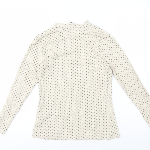George Girls Ivory Polka Dot Cotton Basic T-Shirt Size 13-14 Years High Neck Pullover
