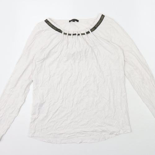 Paz Torras Womens White Viscose Basic T-Shirt Size 12 Boat Neck - Neck Detail