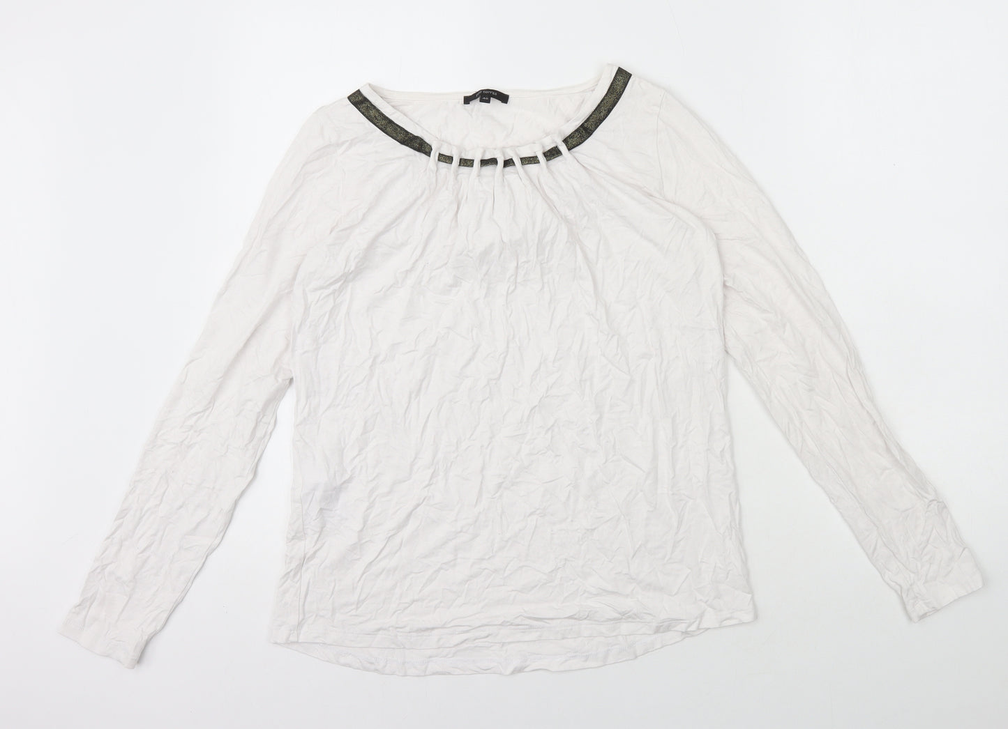 Paz Torras Womens White Viscose Basic T-Shirt Size 12 Boat Neck - Neck Detail