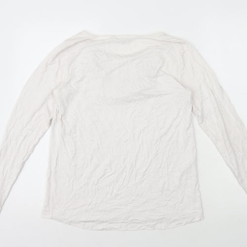 Paz Torras Womens White Viscose Basic T-Shirt Size 12 Boat Neck - Neck Detail