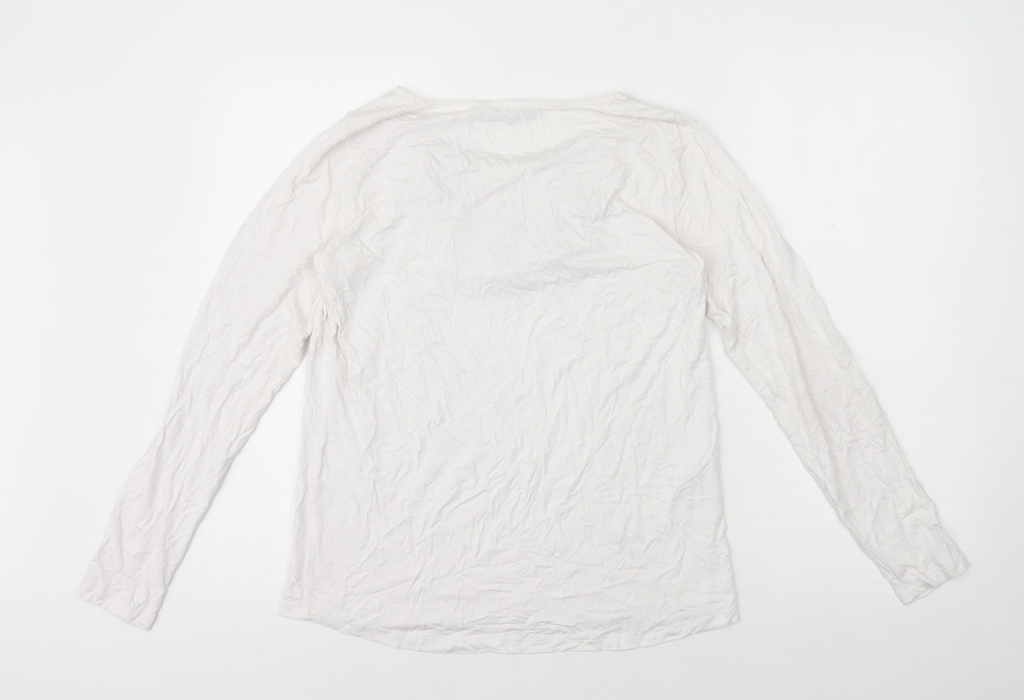 Paz Torras Womens White Viscose Basic T-Shirt Size 12 Boat Neck - Neck Detail