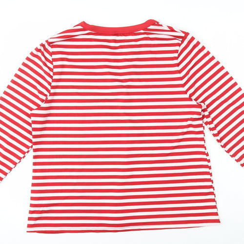 SheIn Womens Red Striped Polyester Basic T-Shirt Size XL V-Neck