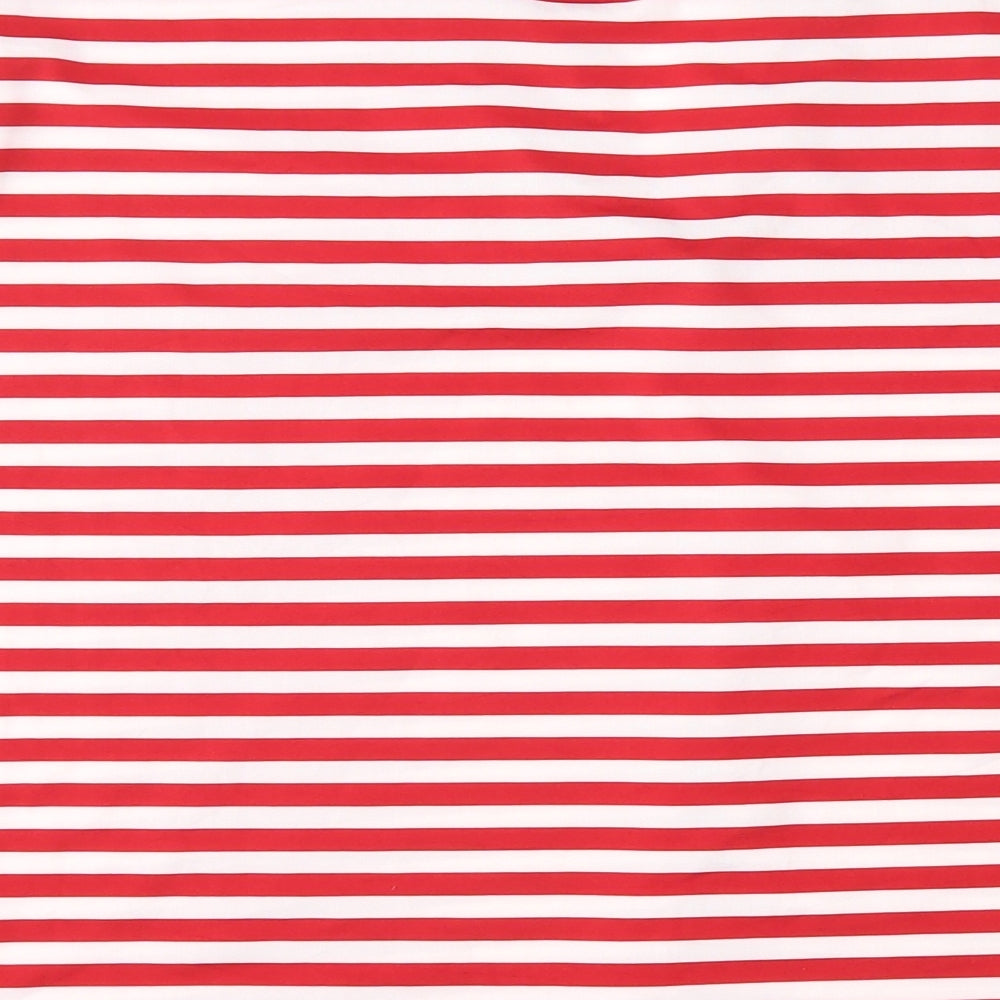 SheIn Womens Red Striped Polyester Basic T-Shirt Size XL V-Neck