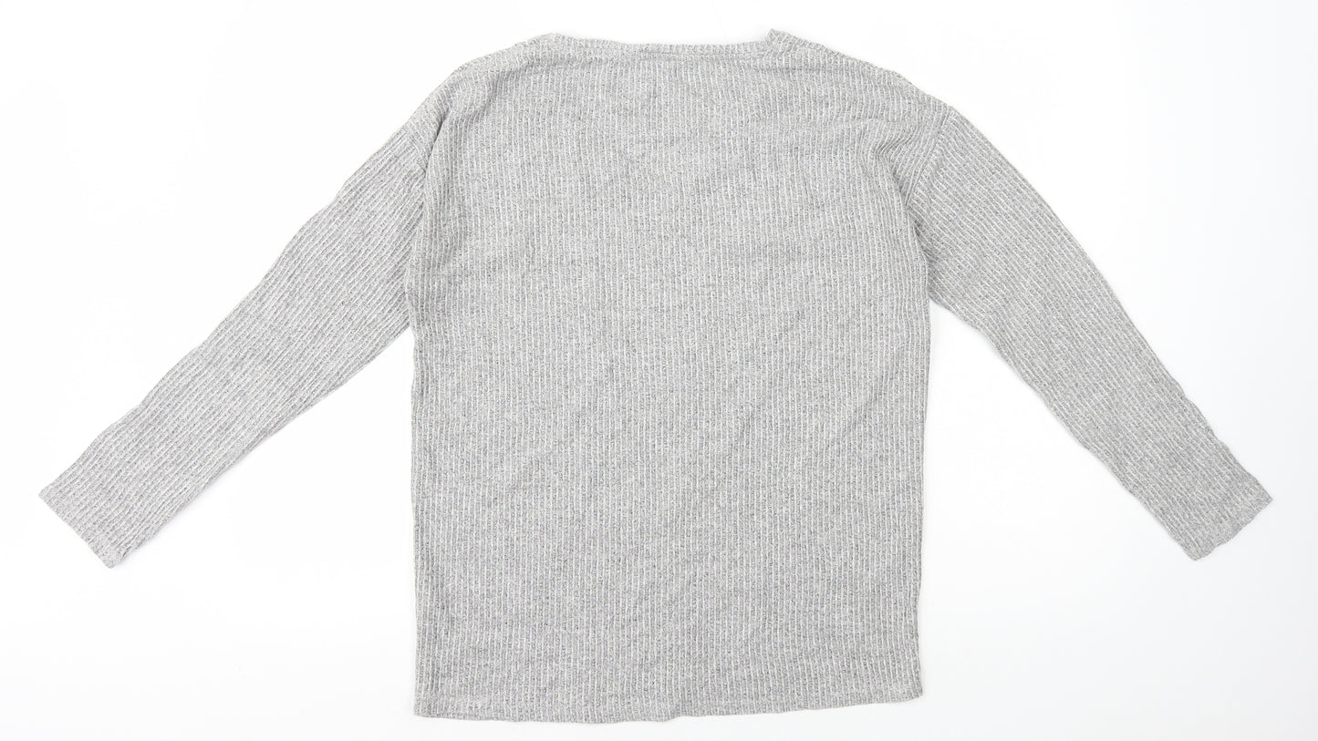 TU Womens Grey V-Neck Viscose Pullover Jumper Size 10 - Ribbed
