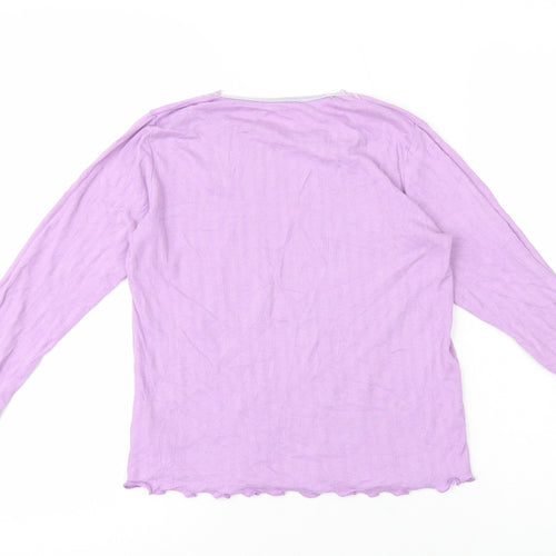 Dunnes Womens Purple 100% Cotton Basic T-Shirt Size 8 Round Neck - Lace Trim Lettuce Hem