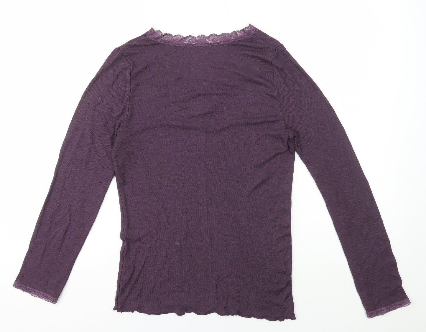 George Womens Purple Polyester Basic T-Shirt Size 14 V-Neck - Lace Trim Lettuce Hem